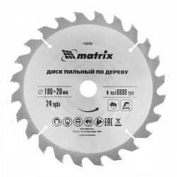 Пильный диск по дереву, ф190х20 мм, 24 зуба + кольцо 20/16// Matrix