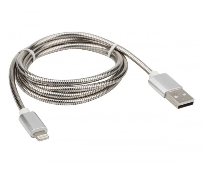 Кабель для iPhone 5/6/7 USB моделей, шнур в металлической оплетке, цвет серебристый, REXANT