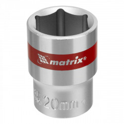 Головка торцевая, 20 мм, 6-гранная, CrV, под квадрат 1/2", хромированная// Matrix