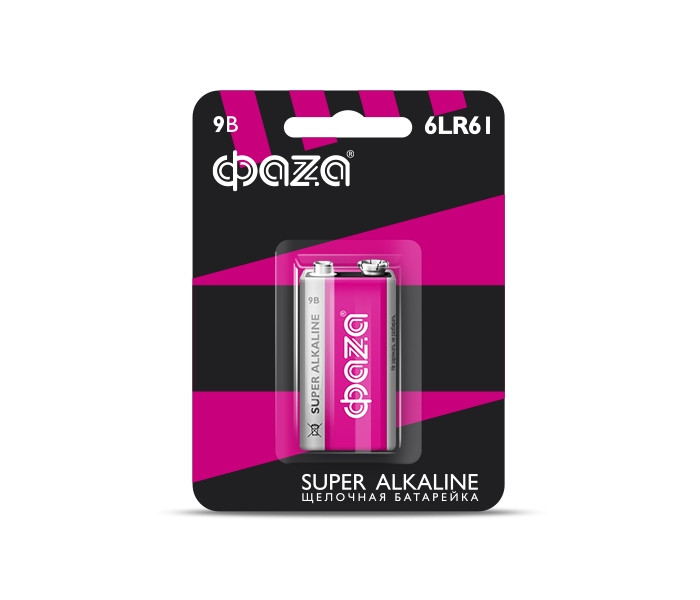 Элемент питания "Крона" 6LR61 Super Alkaline 9V, Фaza