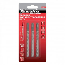 Пилки для лобзиков по дереву, 3 шт, T101D, 75 х 4.0 мм, HCS, Matrix Professional